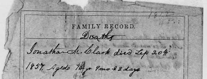 CLARK, Jonathan family deaths and births (detail, top)