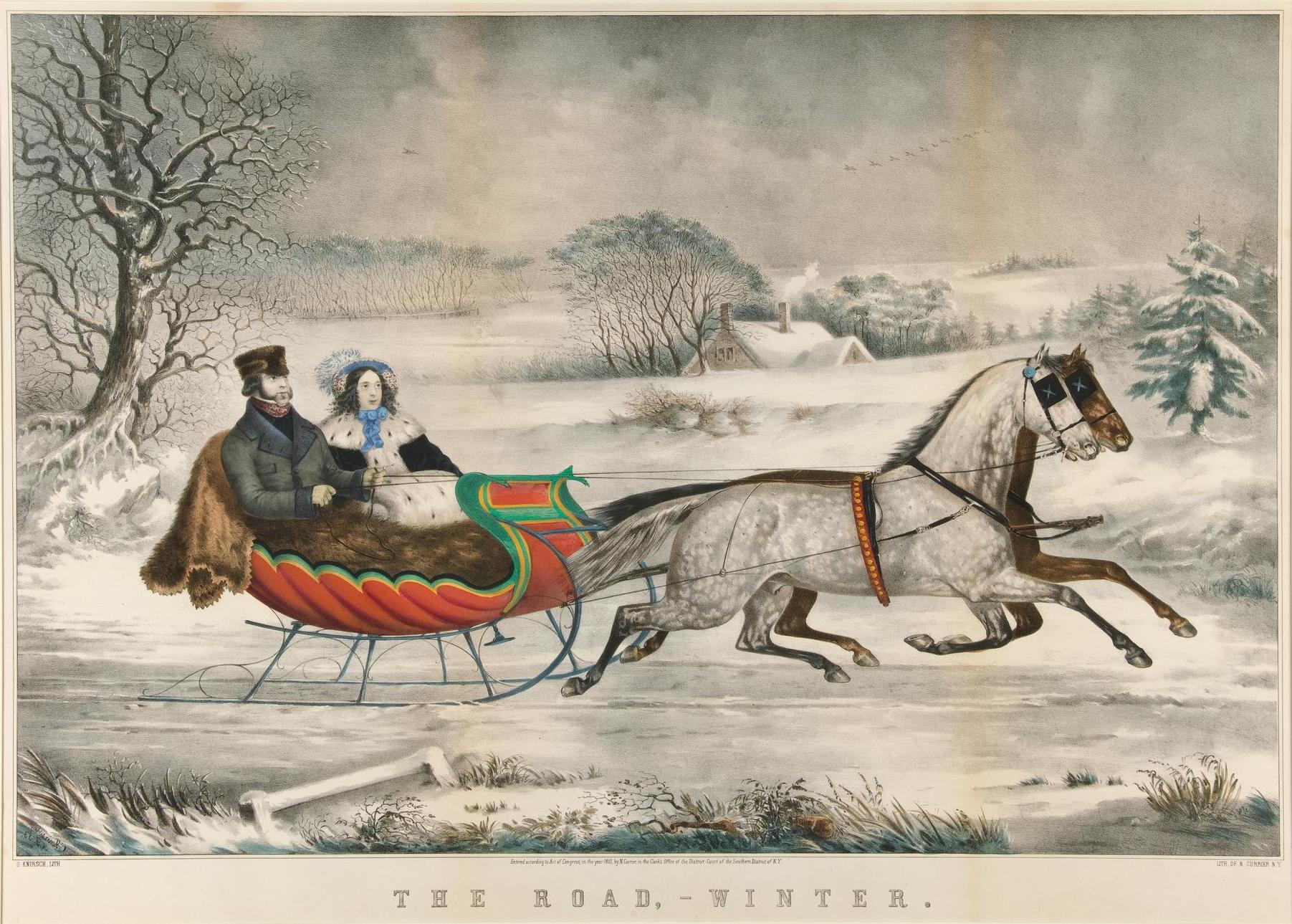 Currier, Nathaniel (1813-1888), The road, winter / O. Knirsch, lith., 1853.Currier, Nathaniel (1813-1888), The road, winter / O. Knirsch, lith., 1853. Yale.