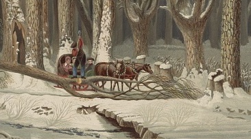 Bennett, W. J. , Engraver, and George Harvey. Winter. No. 5., Impeded Travelers in a Pine Forest, Upper Canada 1841 (detail) Library of Congress.